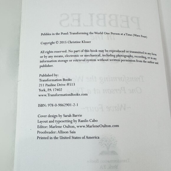 Pebbles in the Pond Transforming The World Christine Kloser 2015 Trade Paperback - Picture 4 of 7